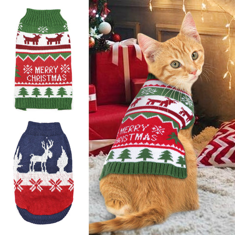 Christmas Cat Sweater Winter Knitted Cat