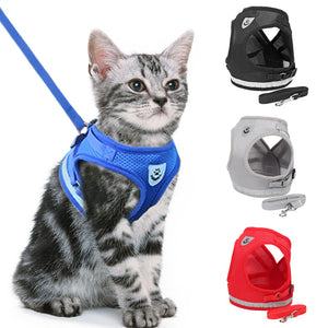 Cat Adjustable Harness Vest Walking Lead Leash